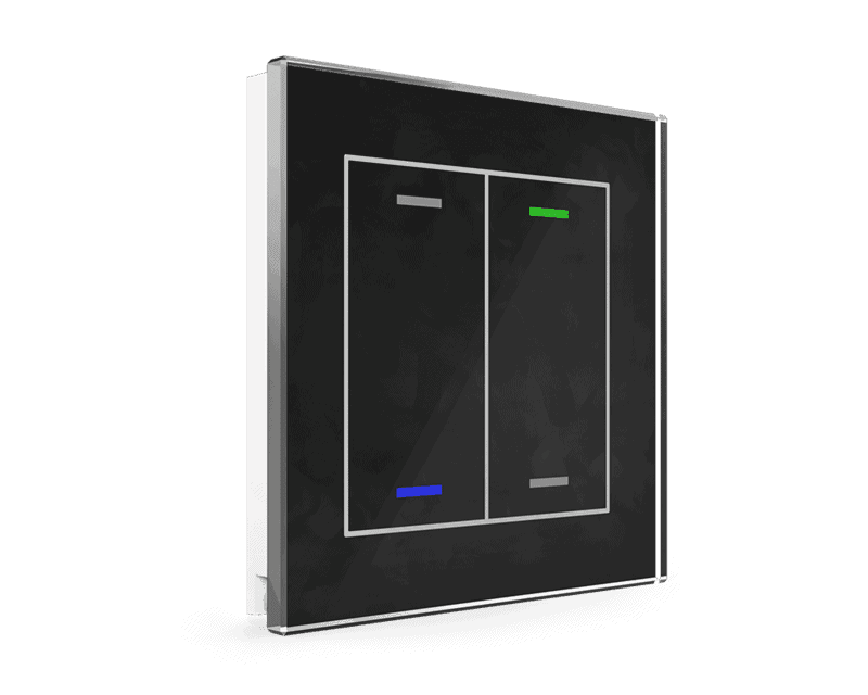 be-gtl2ts-01 KNX Glass Push Button II Light 2-Gang RGBW Black with Temperature Sensor - Image 1