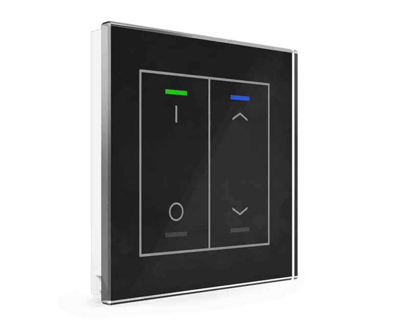 be-gtl2ts-d1 KNX Glass Push Button II Light 2-Gang RGBW Switch+Blinds with Temperature Sensor, Black - Image 1