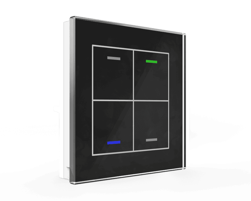 be-gtl4ts-01 KNX Glass Push Button II Light 4-Gang RGBW with Temperature Sensor, Black - Image 1