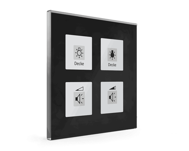 be-gtt4s-01 KNX Glass Touch Button Plus 4-Gang Black with Temperature Sensor - Image 1