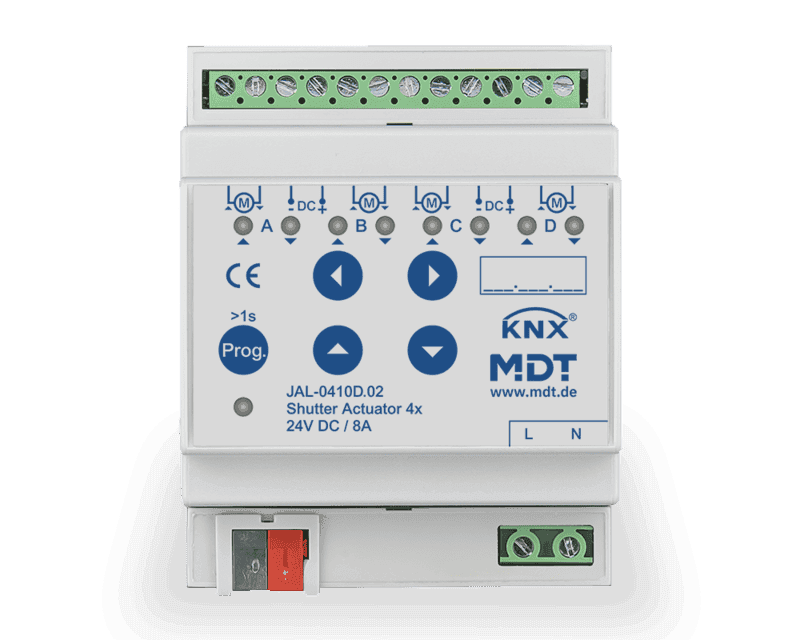 jal-0410d-02 KNX Shutter Actuator 4-Channel DIN Rail 8A 24V DC - Image 1