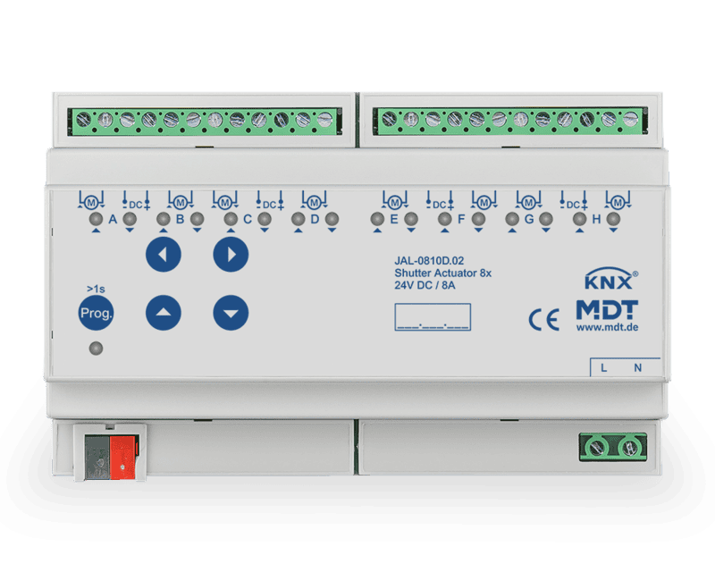 jal-0810d-02 KNX Shutter Actuator 8-Channel DIN Rail 8A 24V DC - Image 1