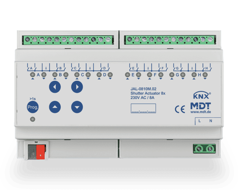 jal-0810m-02 KNX Shutter Actuator 8-Channel DIN Rail 230V AC with Auto Travel Time Measurement - Image 1