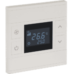 Oria KNX Thermostat, 2-Gang, Pearl White, Black Glass, Front Status LED