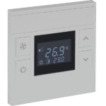 Oria KNX Thermostat, 2-Gang, Mustang Gray, Black Glass, Front Status LED