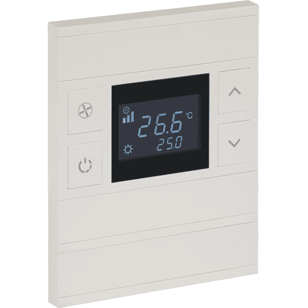 int-ot3-020100 Oria KNX Thermostat, 3-Gang, Pearl White, Black Glass - Image 1
