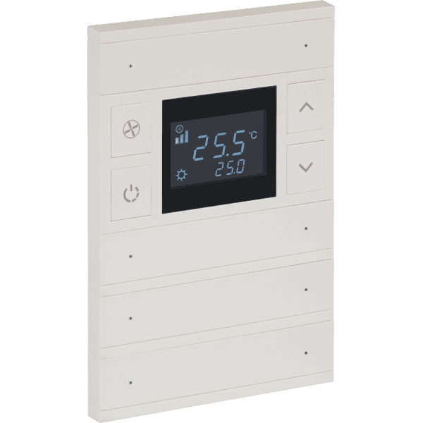 int-ot4-0201f0 Oria KNX Thermostat, 4-Gang, Pearl White, Black Glass, Front Status LED - Image 1