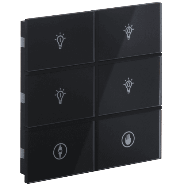 int-rcst3-0100b1 Rosa Crystal KNX Switch, 3-Gang, Black, Status LED with Icon, with Built-in Temperature Sensor - Image 1