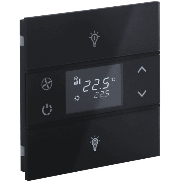int-rct1-0101b1 Rosa Crystal KNX Thermostat, 1-Gang, Black, Status LED with Icon - Image 1