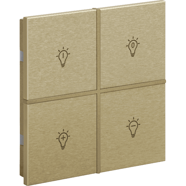 int-rmst2-0600b1 Rosa Metal Brushed KNX Switch, 2-Gang, Gold, Status LED with Icon, with Built-in Temperature Sensor - Image 1