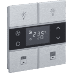 Rosa Metal Brushed KNX Thermostat, 2-Gang, Natural, Status LED with Icon