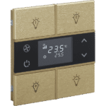 Rosa Metal Brushed KNX Thermostat, 2-Gang, Gold, Status LED with Icon